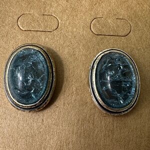 Vintage Napier silver tone Metal Oval Blue Cabochon Earrings